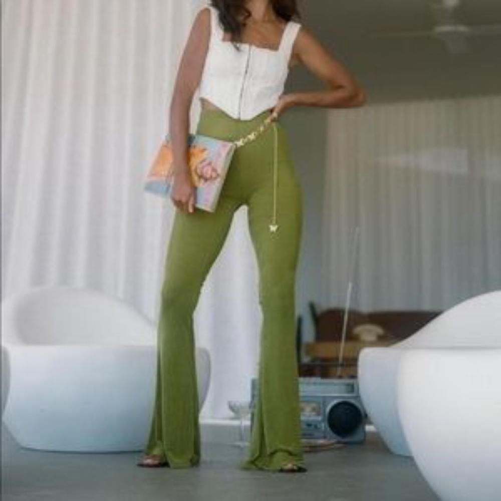 Princess Polly Lime Green Boogie Flares * New - Picture 2 of 4